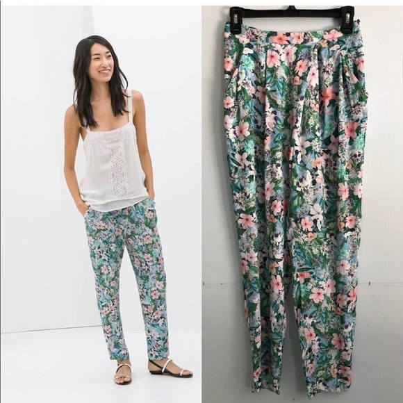 Zara Pants - Zara Women's Floral Pleated Trousers Pants Size S